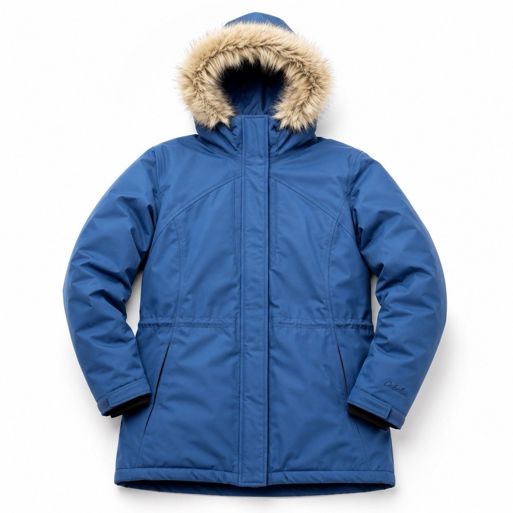 Cabelas Gore-Tex Thinsulate Parka Womens M Blue Coyote Fur Hood Winter Jacket
